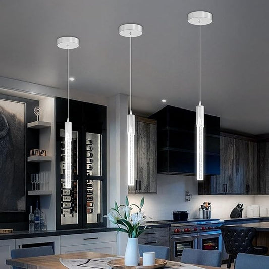 Flashing God 1 Light Mini Chrome Crystal Chandelier Modern LED Pendant Light for Kitchen Island Adjustable Hanging Light Fixture for Dinning Room Bedroom Dimmable 2700K 4500K 6000K