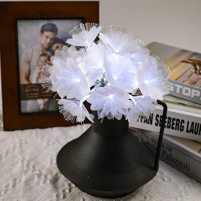 Cool White Flower Fibre Optic Fairy Lights,20 LED Flower String Lights 14 FT Waterproof Fairy Light Battery Operated for Indoor Outdoor Wedding,Christmas,Garden,Party Decoration