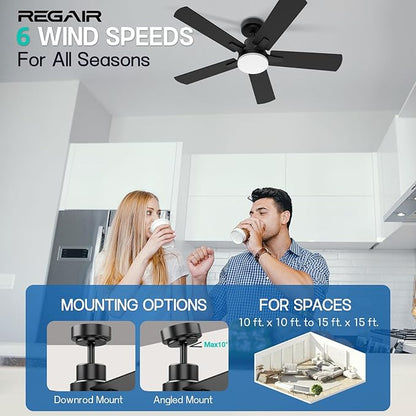 Ceiling Fan with Light 42-Inch, Remote Control Reversible DC Motors, 3CCT Dimmable Timer Noiseless, Black Ceiling Fan for Bedroom Living Room, Indoor&Outdoor ETL Listed