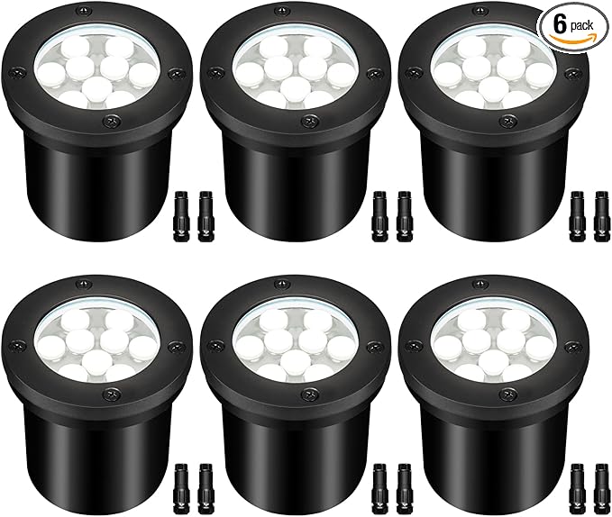 9W LED Low Voltage Landscape Lights, AC/DC 12-24V Outdoor Well Lights IP68 Waterproof 5500K Cool White In-Ground Lights for Yard Pathway Driveway Deck(6 Pack)
