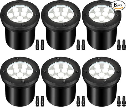 9W LED Low Voltage Landscape Lights, AC/DC 12-24V Outdoor Well Lights IP68 Waterproof 5500K Cool White In-Ground Lights for Yard Pathway Driveway Deck(6 Pack)