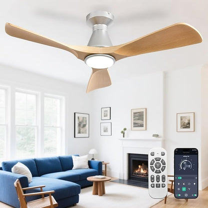 DLLT 42-Inch Ceiling Fans with Lights: Flush Mount Ceiling Fan 3 Blades for Indoor Outdoor - Dimmable Ceiling Fan with Remote APP Control Quiet DC Motor for Low Profile Bedroom
