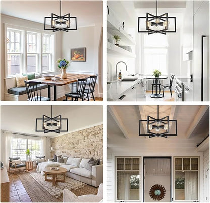 Modern Farmhouse Chandelier, 23.6'' Large Black Chandelier Light Fixture Industrial Geometric Chandeliers for Dining Room Entryway Living Room Kitchen (6 Lights, E26)