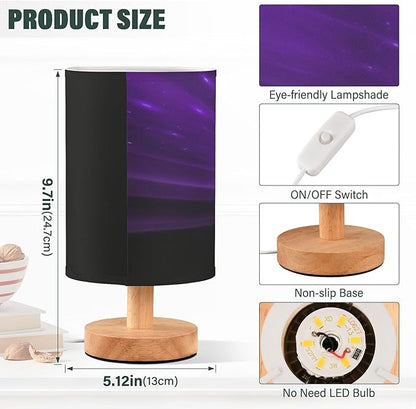 Table Lamp Magic Purple Rose Flower Neon Glare Floral Nightstand Lamp with Wood Base Fabric Lamp Shade Bedside Desk Lamp for Living Room Bedroom Kids Room Office