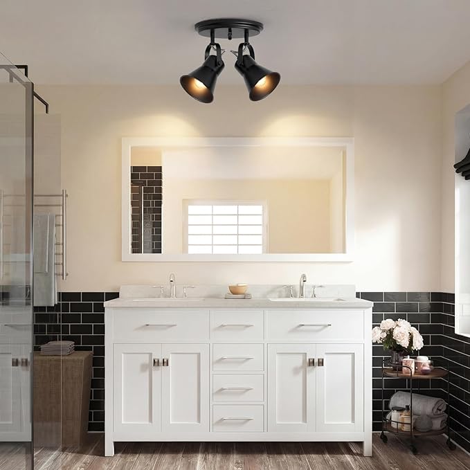 Black Kitchen Lighting Fixtures Ceiling, 2-Light Adjustable Track Light, Flush Mount Directional Ceiling Light for Hallway, Dining Room, Bathroom