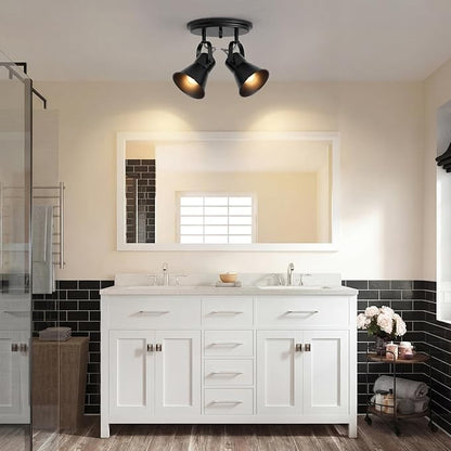 Black Kitchen Lighting Fixtures Ceiling, 2-Light Adjustable Track Light, Flush Mount Directional Ceiling Light for Hallway, Dining Room, Bathroom