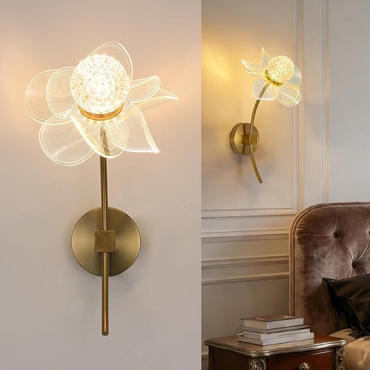 Modern LED Wall Lights for Bedroom, Hardwired Indoor Gold Wall Sconces with 3 Color Adjustable, Wall Lamps for Living Room, Bathroom, Mirror, Hallways, Wall Mounted Lamp with 3000K-6000K