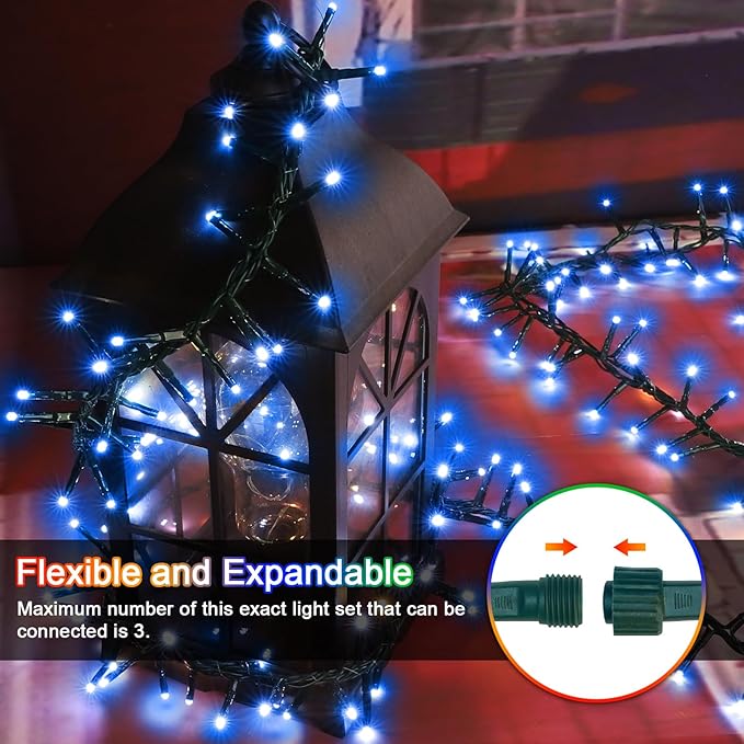 LAMPHOME 500 LED Blue String Lights, 46ft 11 Modes Connectable LED Lights, Waterproof Blue Fairy Lights Plug in, Christmas Tree Lights Outdoor for Xmas Party Garden Bedroom Decor