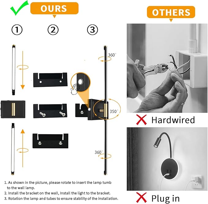 Wall Sconces Set of 2 Battery Operated, 8000mAh USB Rechargeable Wall Sconce with Remote Control, 360°Rotate Dimmable 3000K-6000K LED Dimmable Picture Lamp for Living Room, Bedroom, Hallway (28inch)