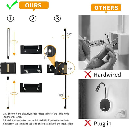 Wall Sconces Set of 2 Battery Operated, 8000mAh USB Rechargeable Wall Sconce with Remote Control, 360°Rotate Dimmable 3000K-6000K LED Dimmable Picture Lamp for Living Room, Bedroom, Hallway (28inch)
