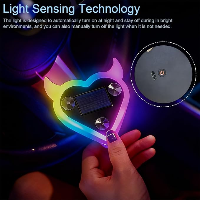 Romantic Devil-Horns Heart-Shaped LED Ambient Light - Color-Changing Car Window Lights, Universal Fit for Minivan, SUV, RV, Sedan, Truck, Personality Interior Decoration