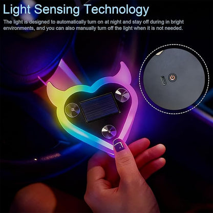 Romantic Devil-Horns Heart-Shaped LED Ambient Light - Color-Changing Car Window Lights, Universal Fit for Minivan, SUV, RV, Sedan, Truck, Personality Interior Decoration