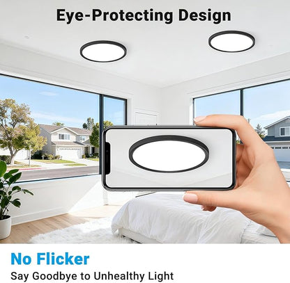 4 Pack LED Flush Mount Ceiling Light,9Inch 18W,3000K/3500K/4000K/5000K/6500K 5 Color Temperatures Ceiling Light Fixture for Kitchen Porch Hallway Bedroom Bathroom and Closet,Black
