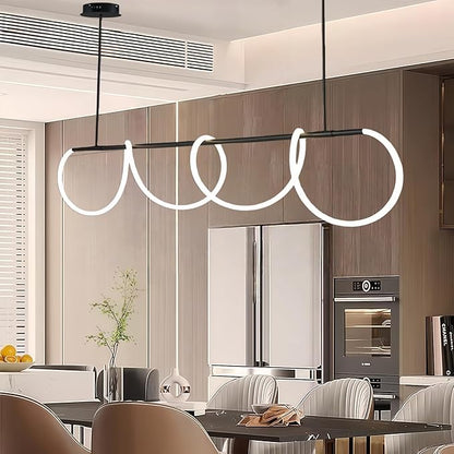 Modern LED Linear Pendant Light for Dining Room, Black Chandelier for Office, 78" DIY Ceiling Chandelier Light with Remote Control Stepless Dimming, Restaurant Kitchen Long Hose Lamp