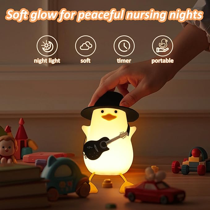 Anywin Duck Night Light, Squishy Duck Lamp, Silicone Bedside Light Up Funny Duck with Dimmer & Rechargeable. Birthday Gifts for Friends Women(Guitar Duck)