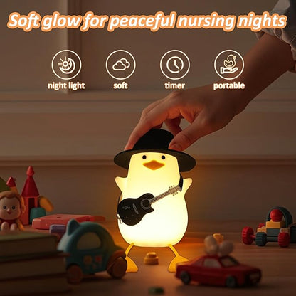 Anywin Duck Night Light, Squishy Duck Lamp, Silicone Bedside Light Up Funny Duck with Dimmer & Rechargeable. Birthday Gifts for Friends Women(Guitar Duck)