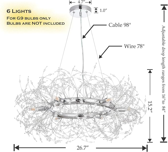 Macarena Modern Crystal Chandelier Dining Room Light Fixtures Silver Firework,Chrome Large Round Pendant Hanging Lighting for Bedroom Living Room Entryway Closet Bathroom Kitchen