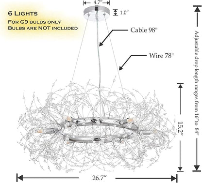 Macarena Modern Crystal Chandelier Dining Room Light Fixtures Silver Firework,Chrome Large Round Pendant Hanging Lighting for Bedroom Living Room Entryway Closet Bathroom Kitchen