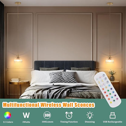 Shenmoyl Battery Operated Pendant Light 5000mAh Rechargeable Chandelier with Remote Control Wireless Adjustable Hanging Clear Striped Light for Kitchen Island Dining Room Hallway