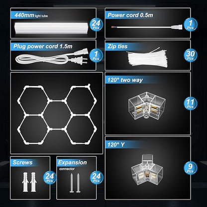 FERUERW Hexagon Garage Lights, High Brightness 168W 6500K 18480Lumens Honeycomb Hexagon Led Garage Light 5 Grid for Garage, Auto Beauty Shop, Car Detailing Shop, Workshop