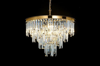 Gold Top K9 Crystal Chandelier Modern Lighting Fixture, 9 Lights Round K9 Crystal Adjustable Hanging Lamp for Dining Room Bedroom Living Room,Hallway,Bar,Kitchen W24''