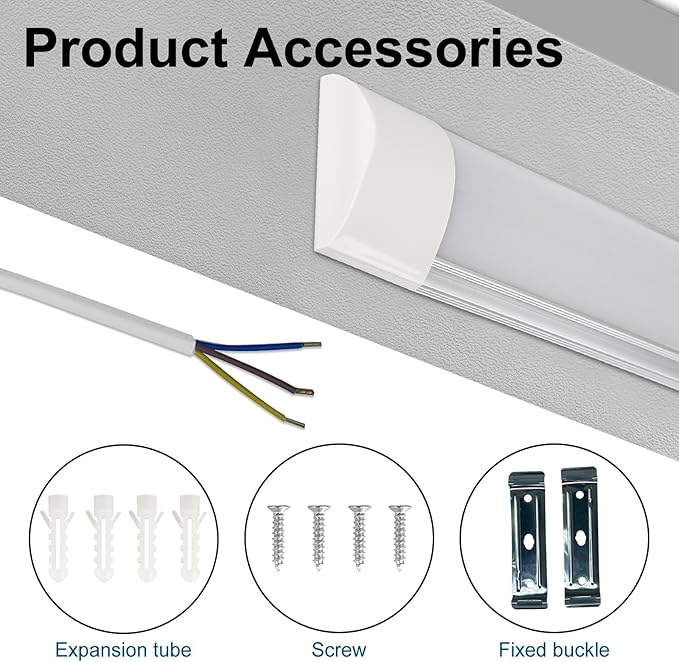 1 Packs 2FT LED Batten Light, Ultra-Thin Ceiling Surface Mounted Light, 20W, 4000K, IP20, LED Ceiling Lamp for Garage, Shop, Hallway, Office, Market