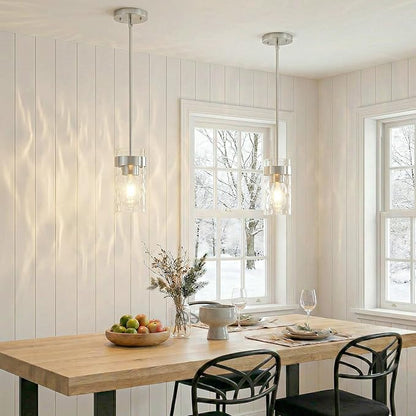 Water Ripple Glass Pendant Lights Kitchen Island Brushed Nickel Pendant Light Fixtures Adjustable Modern Mini Hanging Light for Sink Dining Room Foyer Entryway Bar, 3 Pack