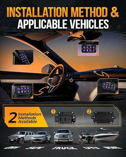 Auxbeam 8 Gang Switch Panel BB80 Universal Circuit Control Relay System Automatic Dimmable LED Switch Control Panel Switch Pod Touch Switch Box for Car Truck Offroad ATV SUV - Blue, 3 Years Warranty
