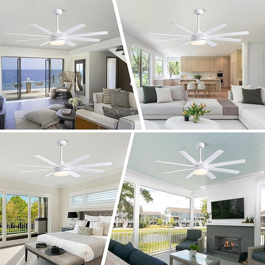 YUHAO 62 Inch White Ceiling Fan with Light and Remote Control.Noiseless,Dimmable,3CCT,6 Speeds Reversible, DC Ceiling Fans for Indoor or Covered Outdoor Use.ETL Listed