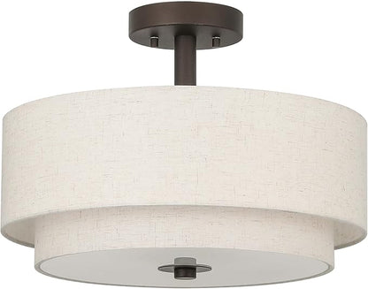 XiNBEi Lighting Drum Semi Flush Light, 3 Light Semi Flush Mount Ceiling Light Fixture with Fabric Shade Modern Close to Ceiling Light for Bedroom & Living Room Dark Bronze Finish XB-SF1289-DB