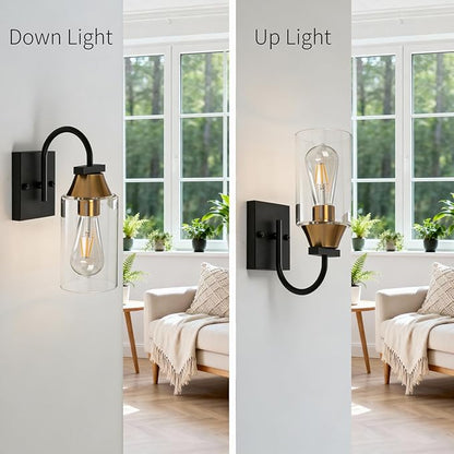 Bathroom Wall Sconces Set of 2,Black and Gold Farmhouse Lantern Sconces Set of 2,Side Light for Wall,Modern Hallway Wall Light(2 Pack) No Bulbs