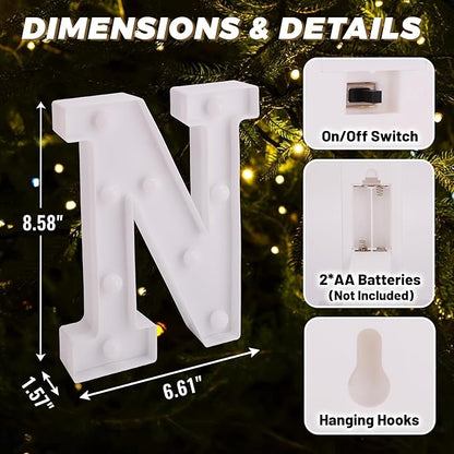 LED Light Up Marquee Letters, Battery Powered Decorative LED Letter Lights, Alphabet Light Up Letters for Wedding Birthday Party,Holiday Lamp or Home Bar Decoration (Letter N)