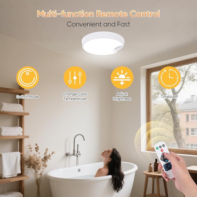 DJBoomy Rechargeable Motion Sensor Ceiling Light: Indoor LED Wireless Ceiling Light with Remote - Cordless Motion Activated Ceiling Lamp with Timer for Closet Hallway Bedroom (Rechargeable)