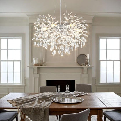 EGM 24-Inch Modern Crystal Chandeliers for Living Room, Silver Crystal Chandeliers for Dining Room, 8-Light Modern Raindrop Leaf Chandelier for Bedroom, Babyroom, E12