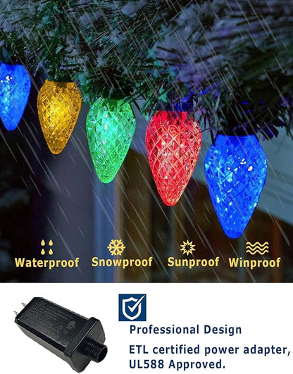 HIITEN Smart RGB C9 Christmas Lights Outdoor 100LEDs 79FT, DIY Chasing Effects with Timer Music Sync APP & Remote, Waterproof Extendable Color Changing String Lights for House