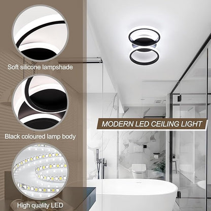 ElDISUNY Modern LED Ceiling Lights, 30W Black Ceiling Lights Fixture for Kitchen, Close to Ceiling Lights for Hallway Bedroom Dining Room, Cool White Light 6000K(Black)