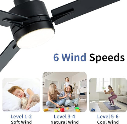 LANMEL 42 Inch Metal Ceiling Fan with Light, Modern Flush Mount Low Profile with Remote Control, Reversible, 3cct Dimmable, Quiet, Black LED for Bedroom, Living Room, Indoor/Outdoor Patio Use