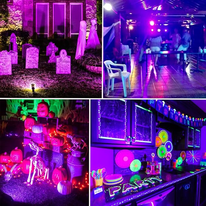 4 Pack 30W Black Light, Blacklight Flood Light with Plug & Switch, IP66 Waterproof Outdoor Black Light Spotlight for Dance Party Fluorescent Poster Body Paint Neon Glow in The Dark Stage Lighting