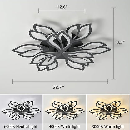 28" Black Modern Flower Dimmable Ceiling Light Fixture, 9 Leaves Low Profile Flush Mount Ceiling Light for Living Room Dining Room Bedroom