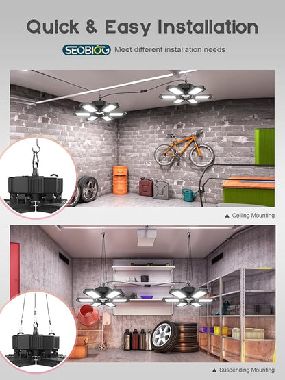 SEOBIOG Plug in Garage Light, 200W 20000LM Linkable Shop Light with On/Off Switch, 6500K Hanging LED Lights with 9.84ft Power Cord and US Plug, for Garage, Workshop,Work Bench