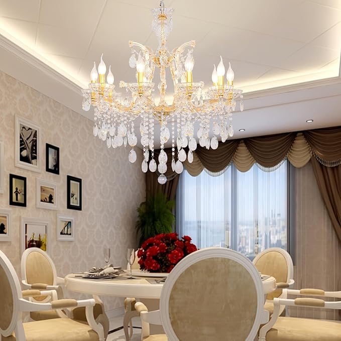 Modern Crystal Chandelier, Maria Theresa Crystal Chandelier 10 Lights Luxury Gold Chandelier Lighting Fixture for Dining Room, Living Room, Bedroom, Kitchen Island, Foyer