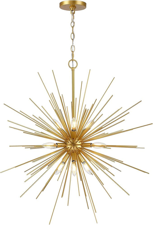 Untrammelife 33in Modern Gold Sputnik Chandelier, 9-Light Starburst Pendant Light Fixture, Mid-Century Firework Ceiling Fixture for Entryway, Dining Room, Living Room, Bedroom, Kitchen