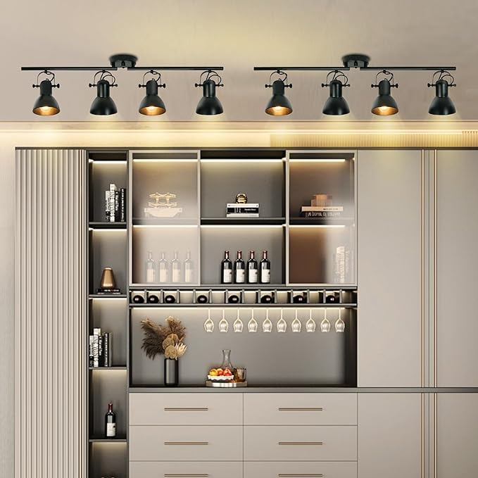 4-Light Track Lighting Kit 36" Kitchen Track Lighting Fixtures Ceiling with 4 Rotatable Light Heads, Track Lights Ceiling Mount Industrial Track Light for Living Room Bedroom Bar Hallway Office