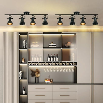 4-Light Track Lighting Kit 36" Kitchen Track Lighting Fixtures Ceiling with 4 Rotatable Light Heads, Track Lights Ceiling Mount Industrial Track Light for Living Room Bedroom Bar Hallway Office