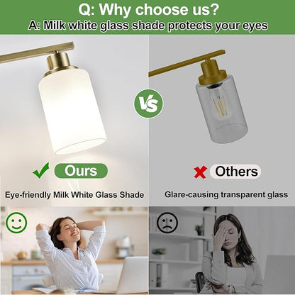 MOKATNG 4-Light Bathroom Light Fixtures, Aged Brass Vanity Light with Milky White Shades, Bathroom Lighting Fixtures Over Mirror, Modern Bathroom Wall Lamp for Mirror Living Room Cabinet Bedroom