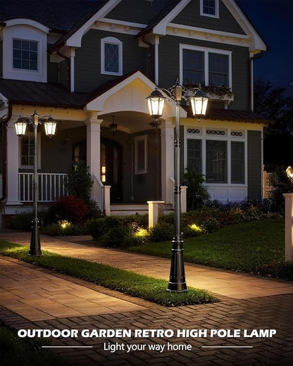 2-Head Outdoor Lamp Post Lights 94″ IP65 Waterproof Outside Black Street Light Pole with Clear Glass Shade Die-cast Aluminum Retro Pole Lights for Yard Garden Patio Path Driveway