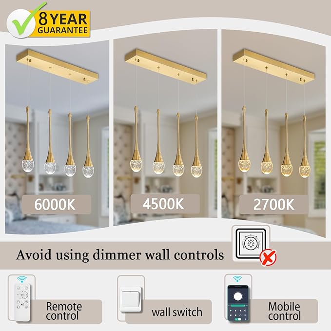 ykolupty Dining Room Light Fixture 4-Light Gold Kitchen Island Lighting Industrial Linear Crystal Chandeliers for Dining Room Pendant Light Fixture for Living Room Hallway Bedroom
