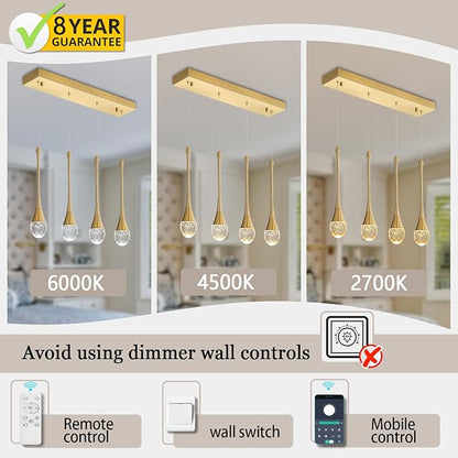 ykolupty Dining Room Light Fixture 4-Light Gold Kitchen Island Lighting Industrial Linear Crystal Chandeliers for Dining Room Pendant Light Fixture for Living Room Hallway Bedroom