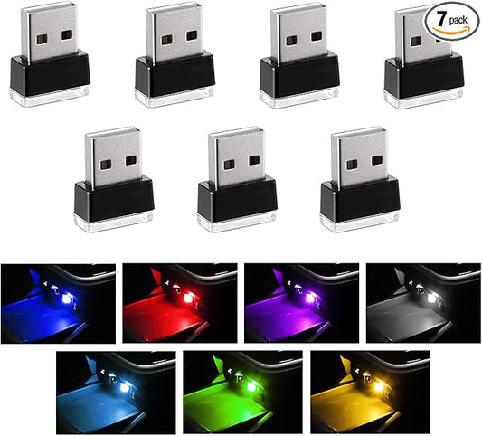 7 PCS USB LED Car Interior Atmosphere Lamp, Portable Mini LED Night Light, Plug-in USB Interface Trunk Ambient Lighting Kit, Universal Interior Car Accessories (Multicolor)