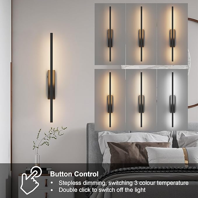 Battery Operated Wall Sconces, 1 Pack USB Rechargeable Wall Lights, Dimmable Wireless Linear Wall Lamp Indoor for Living Room, Bedroom, Hallway, Black